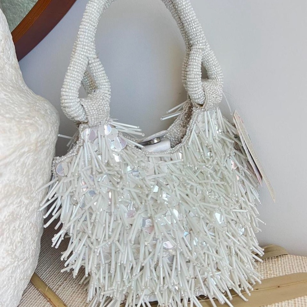 Viral White Sequin and Beaded Bag, NWT